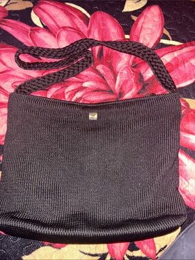 Lina Black Knit Shoulder Bag with Braided Strap